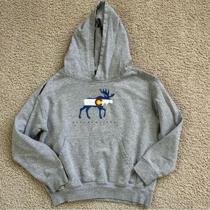 Kids grey Breckenridge Colorado moose hoodie size medium